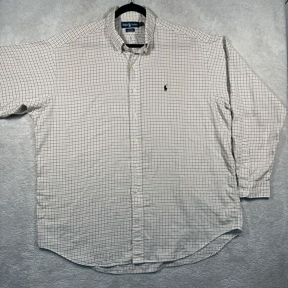 POLO Ralph Lauren Blake Button Down Shirt Men's XL Vintage White Black Tan Plaid - Picture 1 of 7